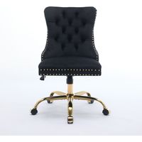 Home Office Chair,Modern Velvet Upholstered Tufted Button Home Office Chair with Golden Metal Base,Adjustable Desk Chair Swivel Office Chair (Black),DE1923BK