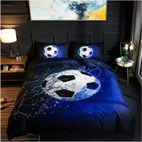 VURAHOME - Housse de Couette 200cm x 200cm Modèle de Football - Parure de Lit en Microfibre 2 Personnes avec Fermeture Éclair, Housse Couette avec 2 Taie d'oreiller 50 x 75 cm (Bleu)
