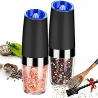 2 (silicone Heads) Electric Gravity Pepper Grinder Salt And Pepper Grinder With Blue Led Lights