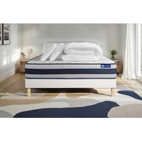 Komplettpaket Bett - Matratze 140x190 cm + Boxspringbett mit Lattenrost (im Set) + 2 Kopfkissen + Bettdecke - Actilatex Ergo