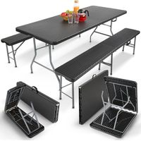 Arebos – Table de camping pliante 182x74cm – Ensemble 3 pièces pour 6 personnes – Résistante aux intempéries – Transportable avec poignées