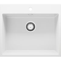 PRIMAGRAN Evier Cuisine en Granit 58x50cm, Lavabo 1 bac + Kit de Vidage, Évier à Encastrer au meuble 60cm - Riga, Blanc