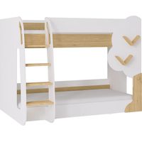Vente-Unique – Lit superposé 90 x 190 cm – Blanc et naturel – Panneau de particule – Sommier plein – Charge max 80 kg – À monter soi-même