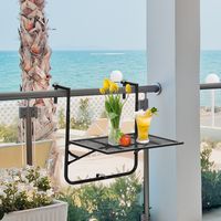 Table de balcon pliante en métal à hauteur réglable, dimensions 60 x 60 x 57-72 cm (L x l x H) - noire