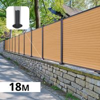 Kit Clôture Composite sur Muret SANTOS Cèdre 18,27x1,2m - Bois composite & Aluminium - Poteaux sur Platines Gris Anthracite - Brise vue