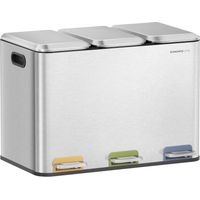 Poubelle Triple de Cuisine, Poubelle Recyclage 3 x 15 L avec Pédales Couleur, Système de Séparation Déchets, avec Couvercles et Seaux Intérieurs, Acier, Argent