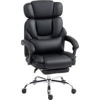 Ergonomic Height-Adjustable Swivel Office Chair with Lumbar Support, Armrests, Footrest, PU Leather, Black
