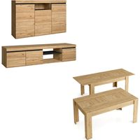 Skraut Home - Set Naturale Wohnzimmer-Esszimmer, Anrichte, Sideboard-TV Schrank160cm-ausziehbarer Tisch Eiche/schwarz