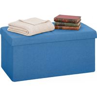 Puff Almacenaje, Banco Almacenaje Plegable 84 L 76x38x38 cm Tapizado en Lino Sintético Azul Claro