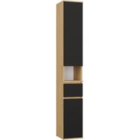 Colonna slanciata con ante, cassetto e ripiani, Rovere Artisan / Nero, 30 x 35 x 202,5 cm