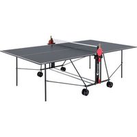 Table de ping pong compacte extérieure – Tubes ronds en acier laqué 25mm – Plateau mélanine – Cadre 36mm – 4 roues multidirectionnelles gris/noir – Sponeta