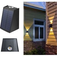 Applique murale solaire d'extérieur haut et bas, éclairage solaire de chemin, luminaire extérieur pour garage, porte d'entrée, couloir, porche, bureau, enceinte de piscine, jardin (lumière chaude noir