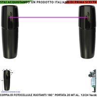 Fotocellule Orientabili 180° Orizzontale TX e RX Portata 20 Metri Lineari Controllo e Sicurezza Cancello Automatico Montaggio a Parete Alimentazione 12/24 Vac