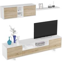 Habitdesign Mobile Soggiorno Moderno, Moduli Sala da Pranzo, Modello Belus, Finitura in Bianco Lucido e Rovere Canadese, Dimensioni: 200 cm (profondità) x 41 cm (Altezza) x 46 cm