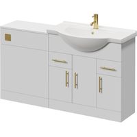 Alexander James Cento Gloss White 1450mm 3 Door Vanity Unit Toilet Suite - 1450mm - Brushed Brass 96mm Knurled Bar HandleWithout James Toilet Pan