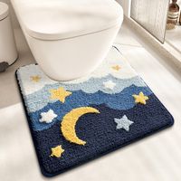Tapis de Toilette en Forme de U aux Nuages Étoilés Rêveurs, Tapis de Bain Antidérapant Thème Ciel Nocturne avec Lune et Étoiles, Tapis de Sol en Microfibre Doux et Absorbant pour Base de Toilette, Lav
