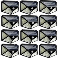 Highsam – Lampe solaire 100LED IP65 étanche – Détection PIR 120° – Installation 3-5M – Éclairage 270° – Lot de 12