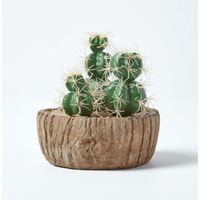 Homescapes Arrangement mini Cactus artificiels "Echinocactus" en pot effet bois 15 cm