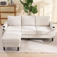 Canapé droit rembourré-USB/Type-C-3 places-2 porte-gobelets-lit d'angle-beige-200x137x80cm