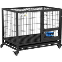 Jaula para Perros con Soporte de Cuenco Bandeja Extraíble Ruedas y Puerta Doble Desmontable 92x62x73 cm Negro