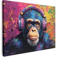 Canvas Print Graffiti - Chimpanzee - Street art - Headphones - Monkey 40x30 cm