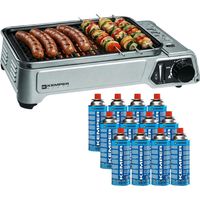Kemper – Barbecue à gaz 1900W – Brûleur inox 1 feu – Grille anti-adhésive – 12 cartouches butane – Sac de transport inclus
