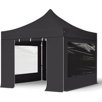 3x3m gazebo pieghevole PES 800 con laterali (finestre panoramiche), PROFESSIONAL 40mm alluminio, nero
