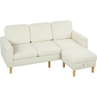 Canapé 3 places avec repose-pieds, canapé en velours côtelé, assise et dossier rembourrés, 192x138x85cm, beige