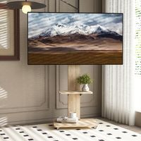 Meuble TV avec étagère — Chariot TV mobile pour écrans de 32 à 75 pouces, support sur pied réglable en hauteur avec roulettes verrouillables, finition bois naturel.