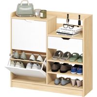 Rangement chaussures Zapatero avec tiroir étagères 4 crochets 14 paires naturel blanc