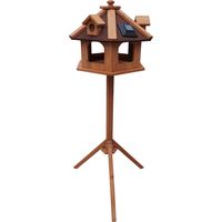 Toboli Vogelfutterhaus 130 cm mit Ständer, Vogelhaus aus Holz, wetterfestes Vogelfutterhäuschen mit Dreifuß, Futterhäuschen für Vögel