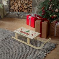 ECD Germany Luge Décorative à LED en Bois avec 60 LED Blanc Chaud, 60x21x13,5 cm, Marron, Fonctionne avec des Piles, Traîneau avec Minuterie, Décoration de Noël avec Guirlande Lumineuse, Sans Piles