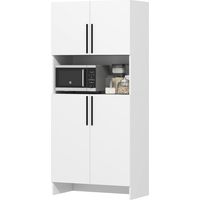 Küchenschrank mit 4 Türen und Mikrowellenfach, Vorratsschrank für Küche aus Holz, Weiß 79×40×175 cm