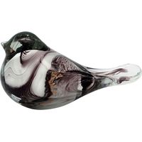 Presse-papier oiseau en verre marbré blanc et aubergine