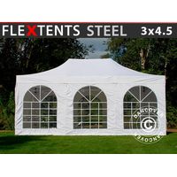 Carpa plegable FleXtents Steel 3x4,5m, Blanco, Incl. 4 lados