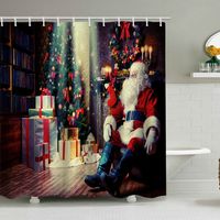 180 x 180 cm großer Duschvorhang mit Weihnachtsmotiv, Weihnachtsmann und Rentier, Badezimmer-Dekorationsset, wasserdichtes Material, inklusive 12 Haken
