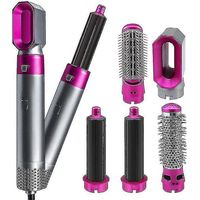 Electric Hair Styler Hair Dryers 5 In 1 Hair Curler Automatic Hair Straighteners Blow Dryer Brush Dry & Wet Curling Iron Set(color:rose Red)