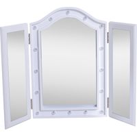 HOMCOM Espejo de Maquillaje con Luz LED Plegable Espejo Triple de Mesa Regalo Original para Mujer Cargo con Batería Espejo Cosmético con Iluminación 73x53.5x4.5cm
