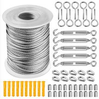 Kit de suspension pour guirlande lumineuse extérieure, tendeur de câble à ressort, avec fil électrique et câble en acier de 50 mètres
