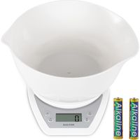 Salter 1024 WHDR14 Bilancia da Cucina Digitale con Ciotola da 2 litri e Beccuccio Doppio, Display LCD, Funzione Aggiungi, Funzione Aquatronic, Bilancia con Capacità Max di 5 kg, pesa cucina, Bianc