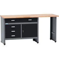 Établi Küpper modèle 12039, largeur 170 cm, 1 porte, 4 tiroirs, capacité de charge 300 kg, plan de travail en hêtre massif 30 mm