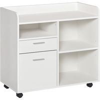 Armario para Impresora con 3 Compartimentos 2 Cajones para Archivos Estante Ajustable Ruedas 80x40x72 cm Blanco