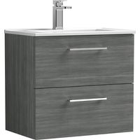 Nuie Arno Wall Hung 2-Drawer Vanity Unit with Basin-2 600mm Wide - Anthracite Woodgrain