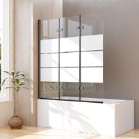 Schwarz Duschwand für Badewanne 140x140 cm Badewannenaufsatz 3-teilig Duschtrennwand für Badewanne Duschwand Badewanne Faltwand Duschabtrennung Badewanne, 6mm ESG Glas mit Milchglas Streifen