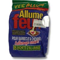 Lot de 8 sachets - VER'ALLUM - Allume-feu - 8 x 40g - Bois recyclé et paraffine alimentaire - EAN 3446250000037 - Combustion 10 à 12 min - Usage barbecue et cheminée - Fabriqué en France - Voir photos