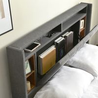 Polsterbett Doppelbett Stauraum-Kopfteil Bett mit LED-Beleuchtung Bettgestell Lattenrost aus Holz(Ohne Matratze)