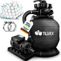 Tillvex – Filtre à sable 7900 l/h – Vanne 7 voies – Manomètre intégré – Capacité 10 kg – Adaptateur 32/38 mm – Corps métallique robuste