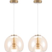 2PCS Suspension Ronde Plafonnier D'Intérieur Vintage Suspension Luminaire En Verre Lustre Rétro Suspension Moderne Or