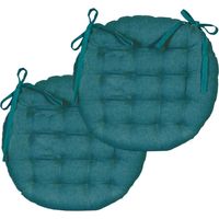 Lot de 2 Galettes de Chaise Rondes Bicolores D.40cm, Bleu Canard/Moutarde