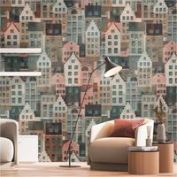 Photo wallpaper wall Profhome 391822 hot embossed non-woven wallpaper smooth with graphical pattern matt multicoloured pastel blue pink beige grey 1,59 m x 2,8 m